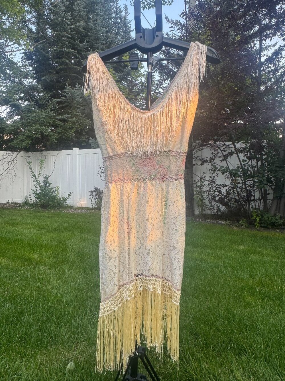 💃 Vintage Style Custom Colombian Floral Lace & Fringe Midi Dress